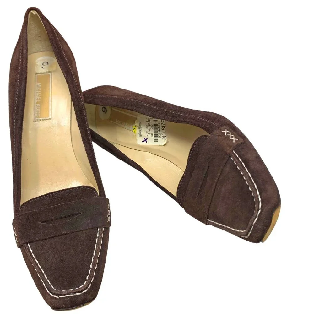 MICHAEL‎ KORS Italian Chocolate Suede Penny Loafer Pump Heels